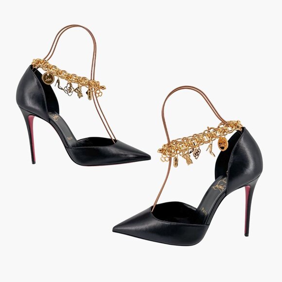 Christian Louboutin Gourmi Black Anklet Charm Pumps Heels Size 39.5 US 9.5 - Picture 7 of 16